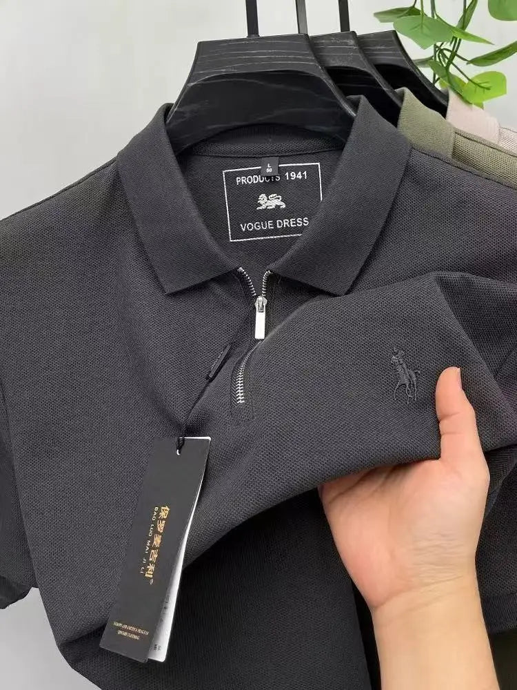 قميص بولو بأكمام قصيرة مطرز على شكل حصان من علامة تجارية عالية الجودة، اتجاه فريد بنصف سحاب فاخر، تي شيرت بول، مصمم ملابس رجالية جديدة