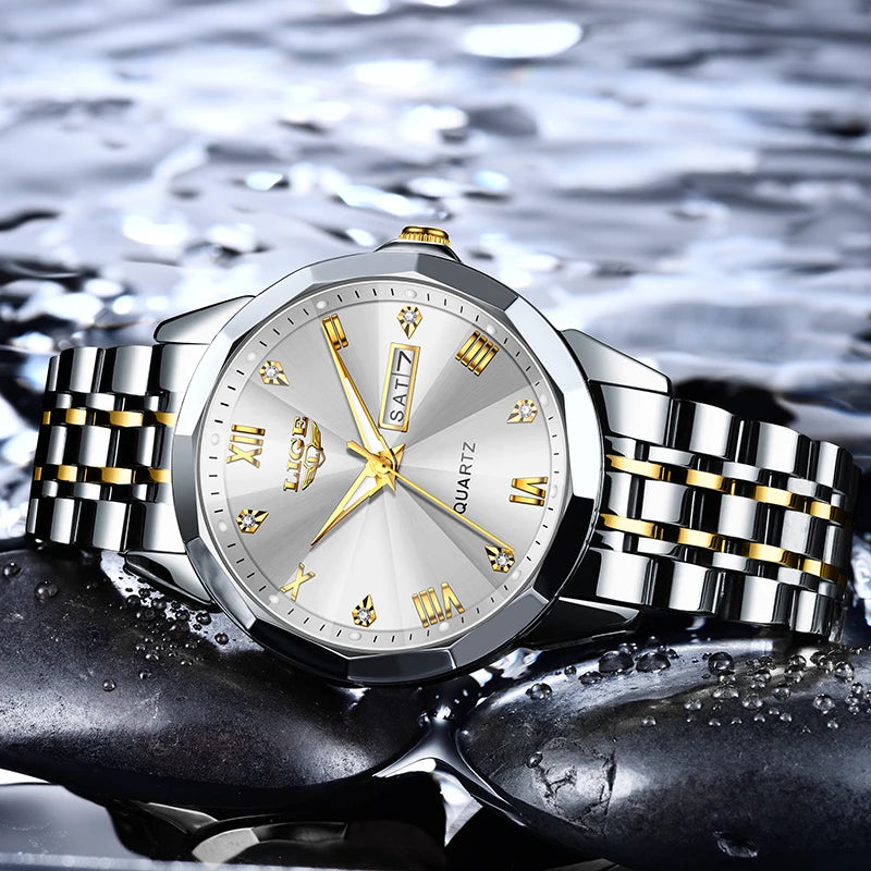 ساعة LIGE النسائية الجديدة، ساعة كوارتز أنيقة وعصرية، مقاومة للماء، مزودة بإضاءة خلفية وتاريخ، مصنوعة من الفولاذ المقاوم للصدأ، هدية مثالية للصديقة أو الحبيبة