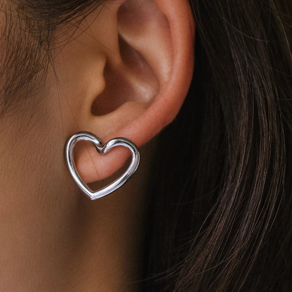 Stainless Steel Earrings Simple Fashion Three Colors Available Cutout Heart Design Earrings For Women Jewelry  Anniversary Gift
