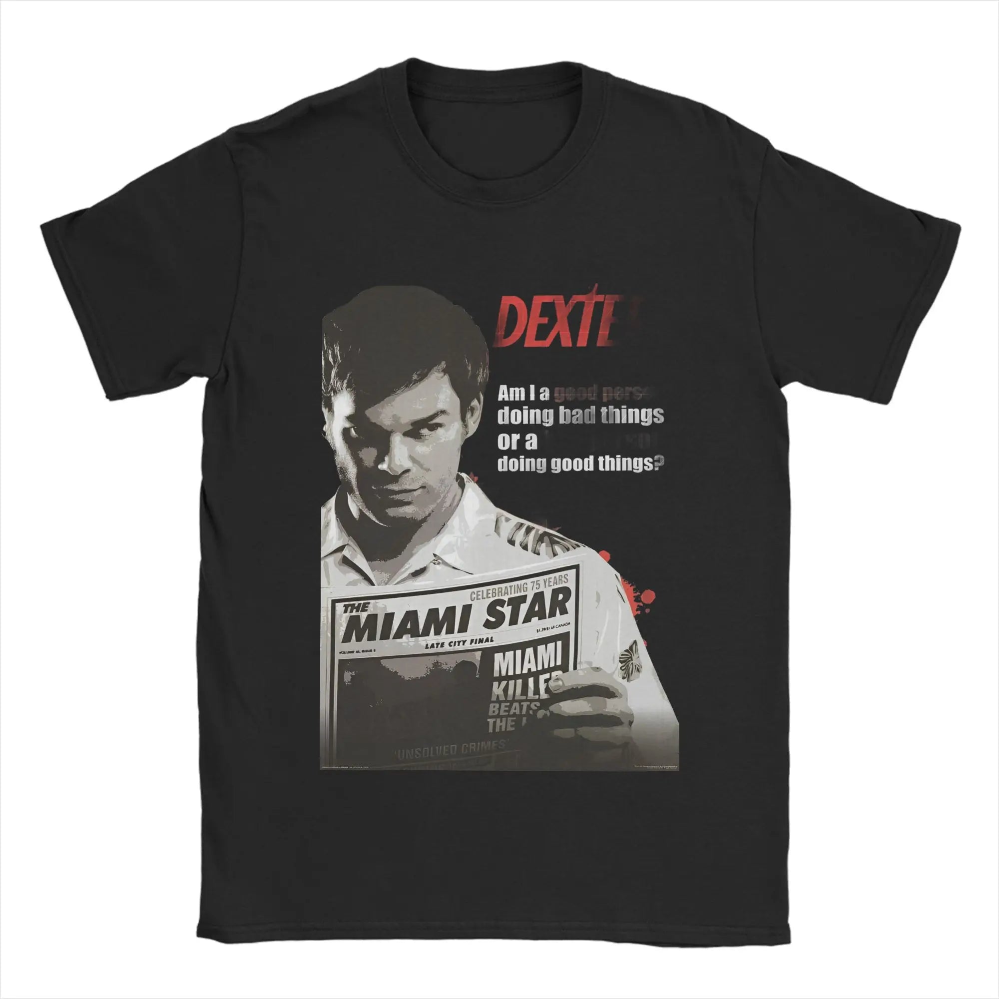 تي شيرت من أفلام دكستر مورغان، قمصان قطنية للجنسين، قمصان كلاسيكية برقبة دائرية وأكمام قصيرة