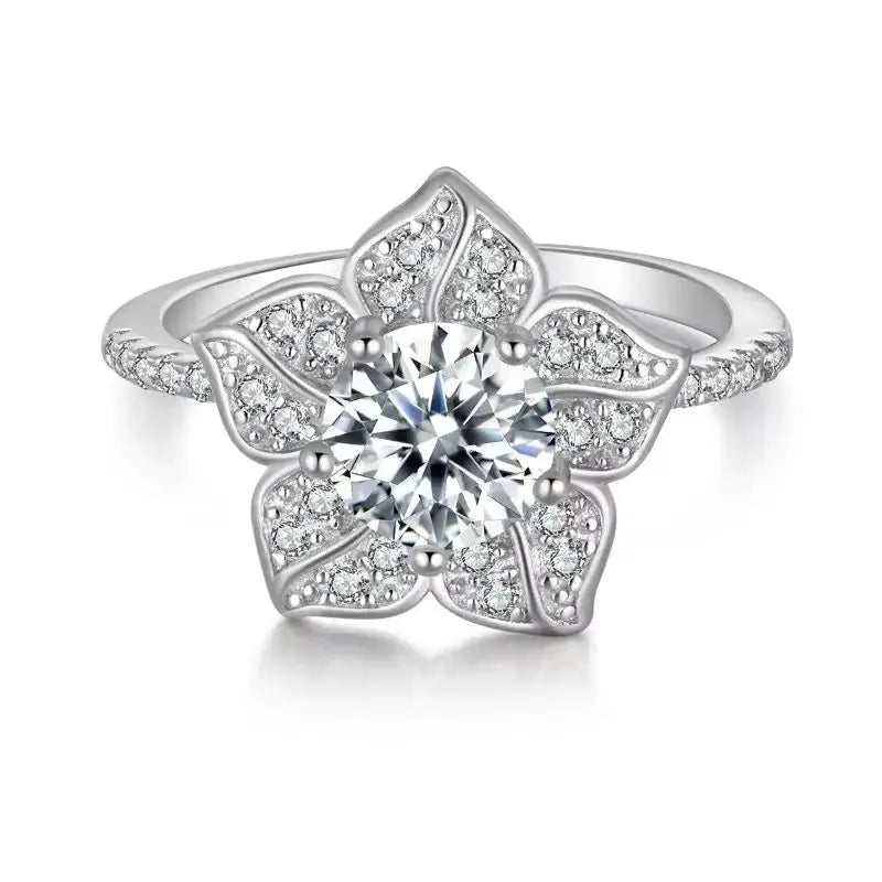 خاتم زهرة مخصص من الماس المويسانيتي الحقيقي المعتمد من GRA 1 قيراط للنساء، مصنوع من الفضة الإسترلينية 925، مجوهرات عالية الجودة