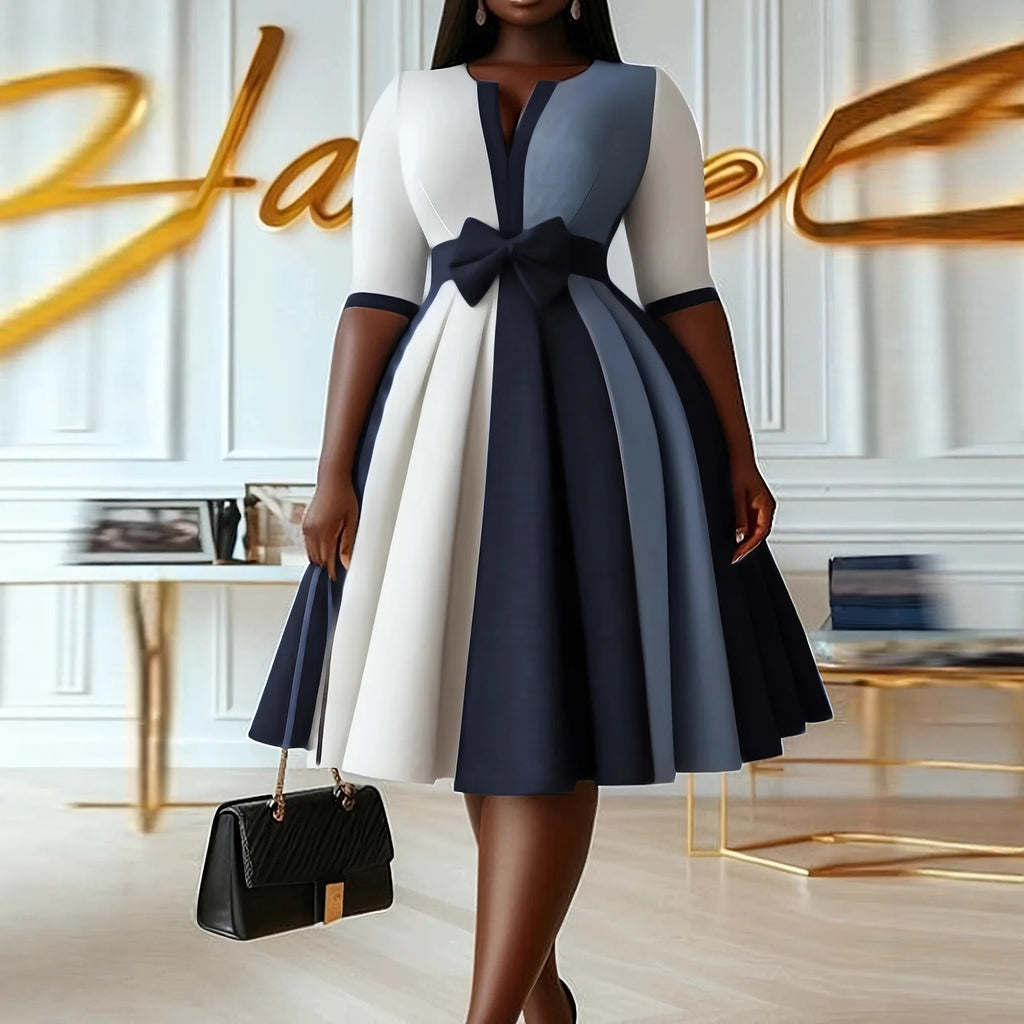 Elegant Women Luxury Formal V-Neck Midi Dress Fashion Half Sleeve Evening Ladies Street Party Vestidos 2026 Spring Summer