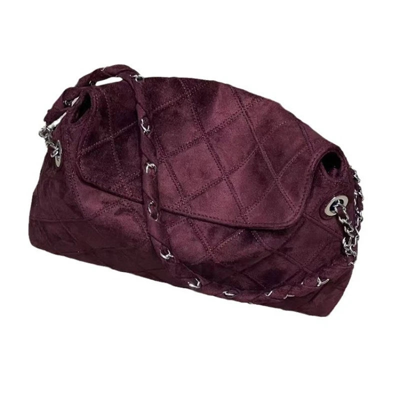 حقيبة شمواه جديدة لخريف وشتاء 2025، حقيبة إبط من القرون الوسطى، حقيبة كتف واحدة بسلسلة فاخرة، حقيبة كبيرة الحجم