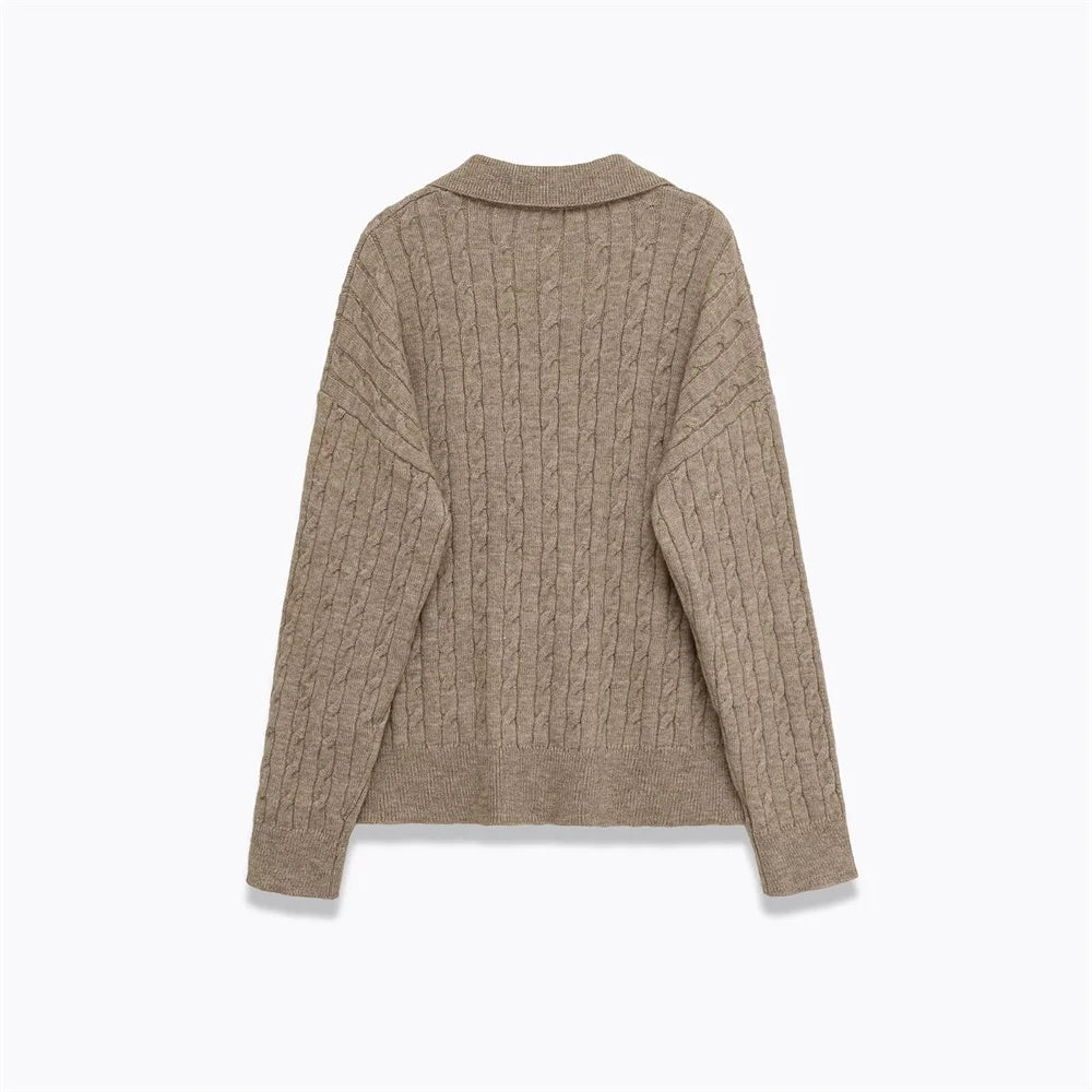 قميص بولو نسائي جديد للخريف بأكمام طويلة وثمانية أرجل محبوك