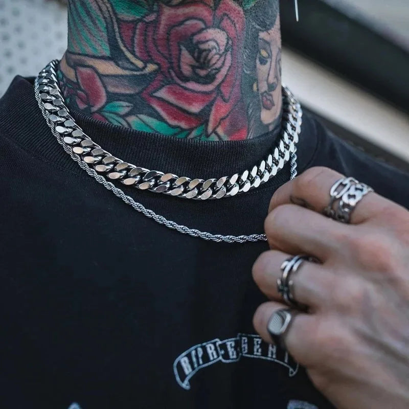 قلادة YQ ​​الكوبية بسلسلة سميكة من الفولاذ المقاوم للصدأ 8 مم - 14 مم للرجال، إكسسوارات مجوهرات، سلاسل رقبة بانك للرجال