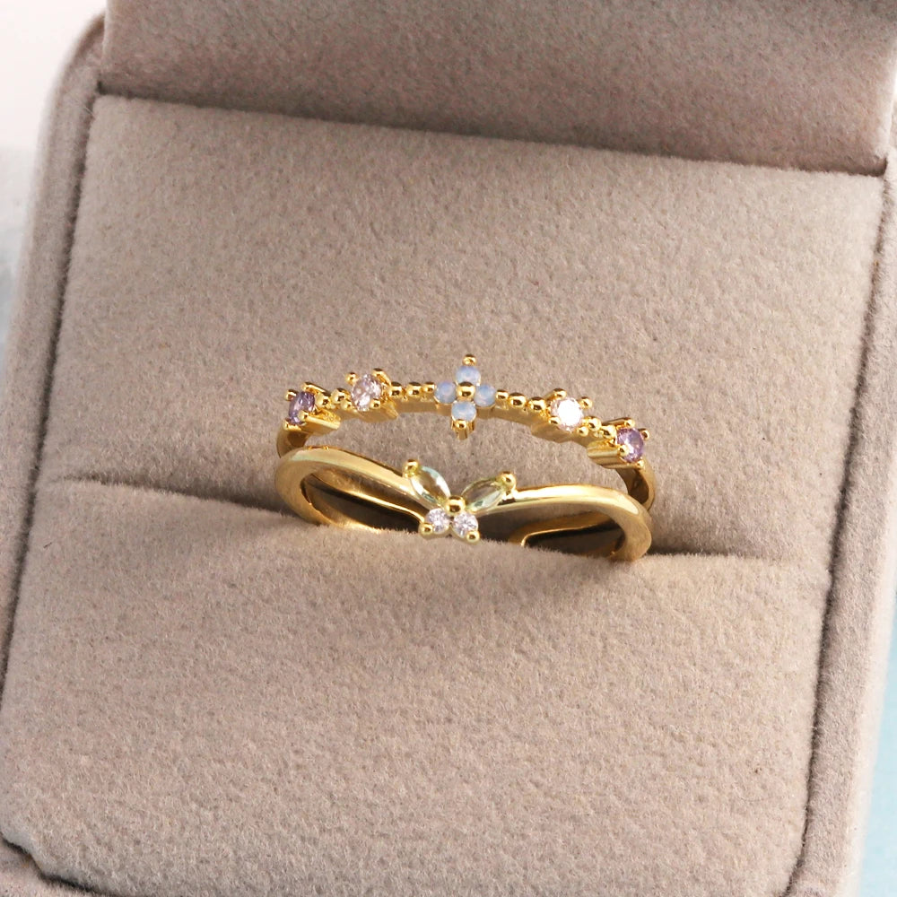 خواتم زهور مرصعة بالزركون المكعب بألوان زاهية ومتألقة للنساء، خاتم فاخر مزين بفيونكة من الزركون الوردي، مجوهرات زفاف للزوجة والصديقة