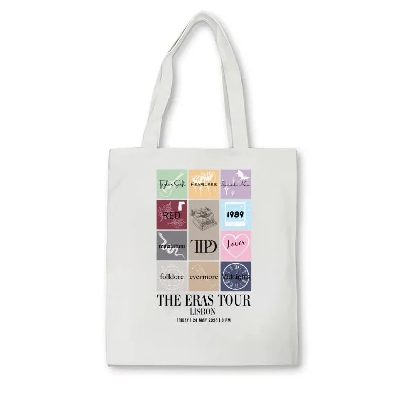 حقيبة تسوق مطبوعة عليها عبارة "Taylor New The Eras Tour Y2K" وحقيبة قماشية من إصدار Taylors وحقيبة تسوق من TTPD The Eras Tour وحقيبة تسوق من Swiftie وهدية من TS Merch