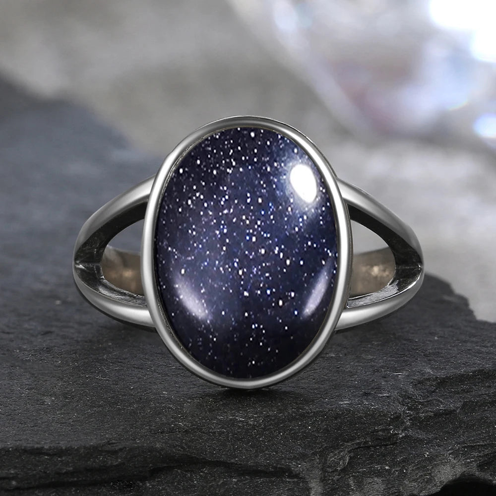 925 Sterling Silver Ring Natural 10*14mm Moonstone Rings Oval Large Gemstone Vintage Fine Jewelry for Women Men