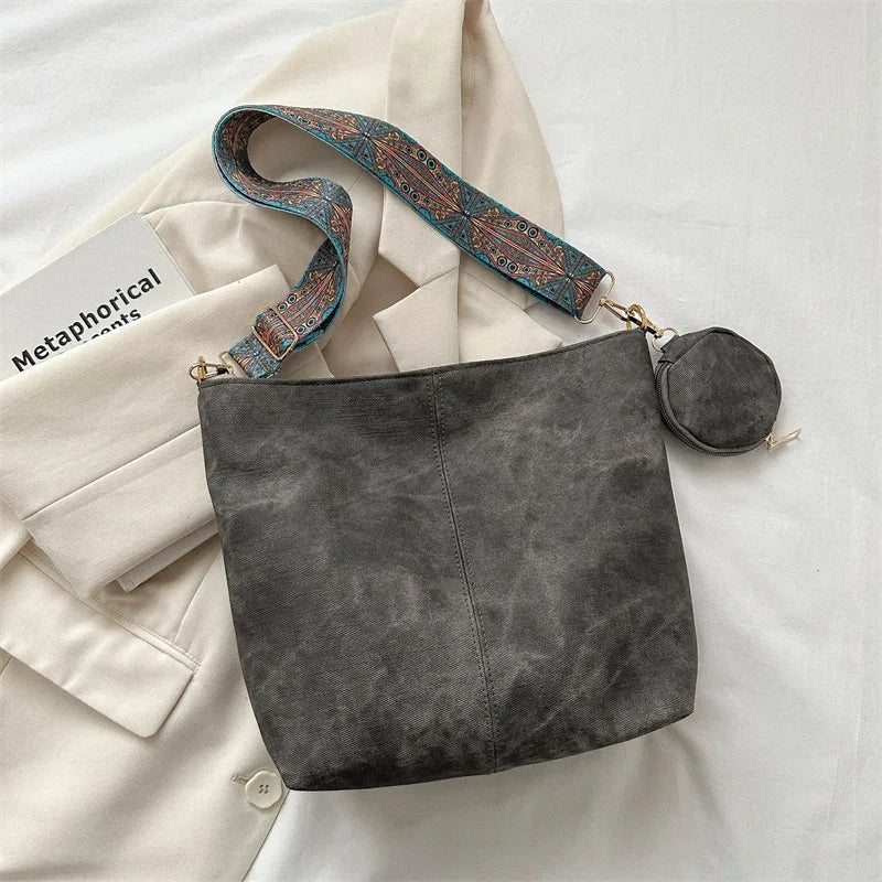 Vintage Commuting Women's Shoulder Bag Large Capacity Casual Crossbody Bags Pu Leather Handbags And Purses Designer Tote