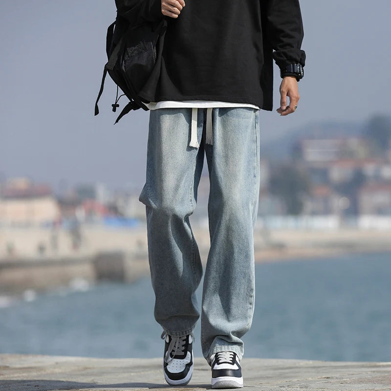 2025 Spring/Summer New 4-Color Retro Aged Men's Loose Straight leg Jeans Fashion Korean High Street Denim Pants Street Wear Men'