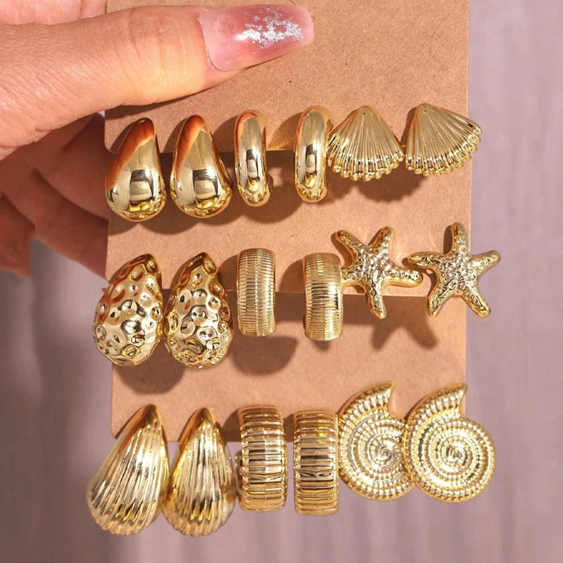 مجموعة من 18 قطعة من أقراط قطرة الماء العصرية للنساء، أقراط حلقية ملتوية بتصميم هندسي عتيق ومبالغ فيه، هدايا مجوهرات شخصية جديدة