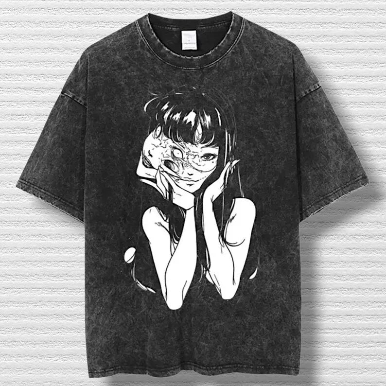 تي شيرت تومي من مجموعة جونجي إيتو، تي شيرت بطبعة رسومية أنمي ريترو، تي شيرت مانجا، جديد للجنسين، تي شيرت قطني كبير الحجم، كاجوال