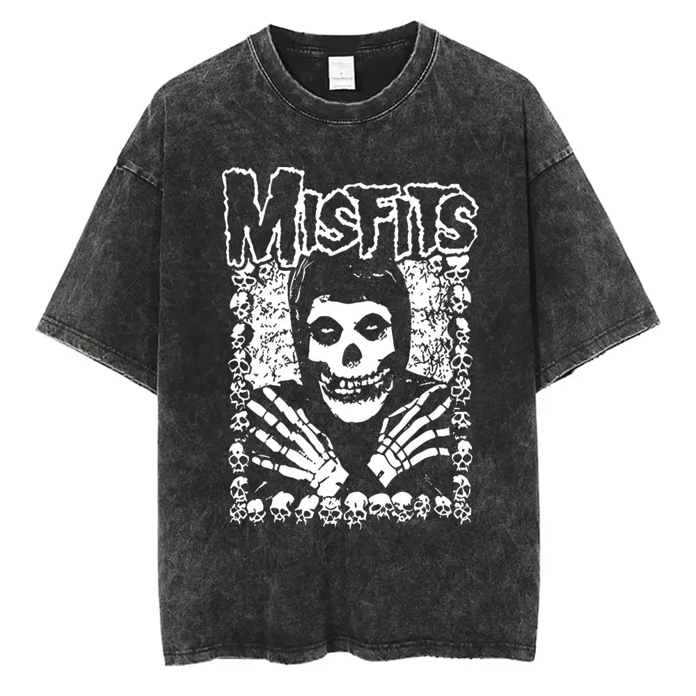 تي شيرت رجالي ونسائي كاجوال عصري بمقاس كبير مطبوع عليه شعار فرقة البانك المتشددة Misfits