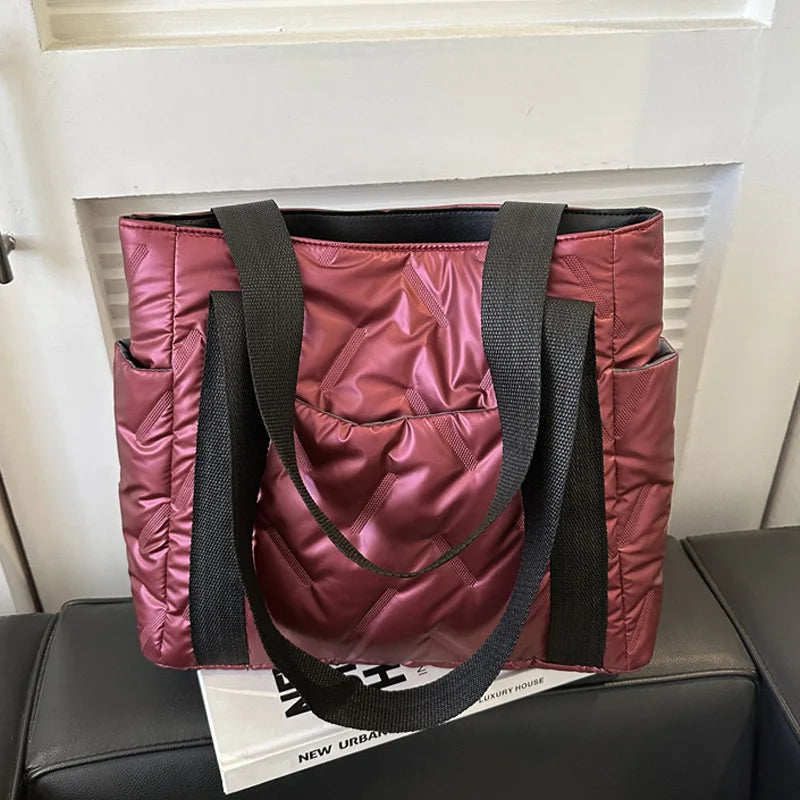 حقائب تسوق شتوية كاجوال من القطن للنساء، حقيبة كتف أنيقة بلون واحد، حقائب يد نسائية للتنقل والهدايا