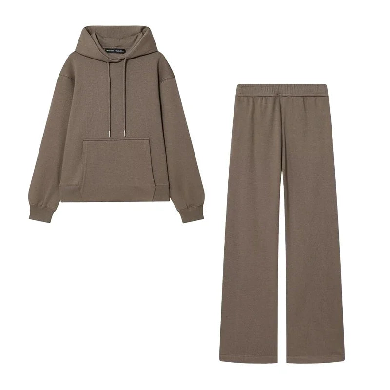 طقم بدلة نسائية كاجوال مكون من هودي وسويت شيرت وتيشيرت وبنطلون وبلوفر بسيط بأكمام طويلة وقمصان رياضية وبنطلون طويل وملابس خارجية للخريف