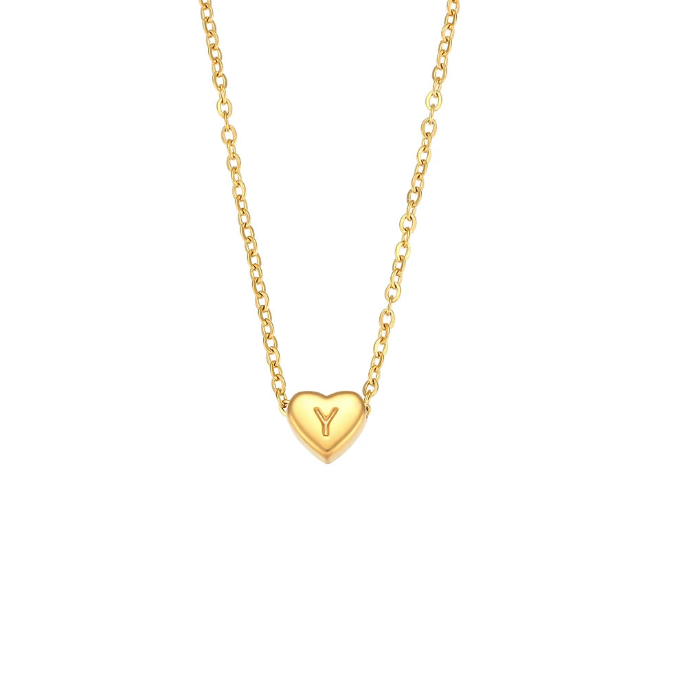 Ladies Minimalist Small Love Initial Necklace Jewelry Stainless Steel 18k Gold Plated Mini Heart Shape Letter Pendant Necklace
