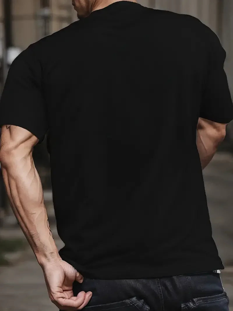 تيشيرت جديد بأكمام قصيرة، مطبوع عليه قمم جبلية، مصنوع من القطن الخالص، بياقة دائرية، أبيض، بتصميم عصري للرجال.