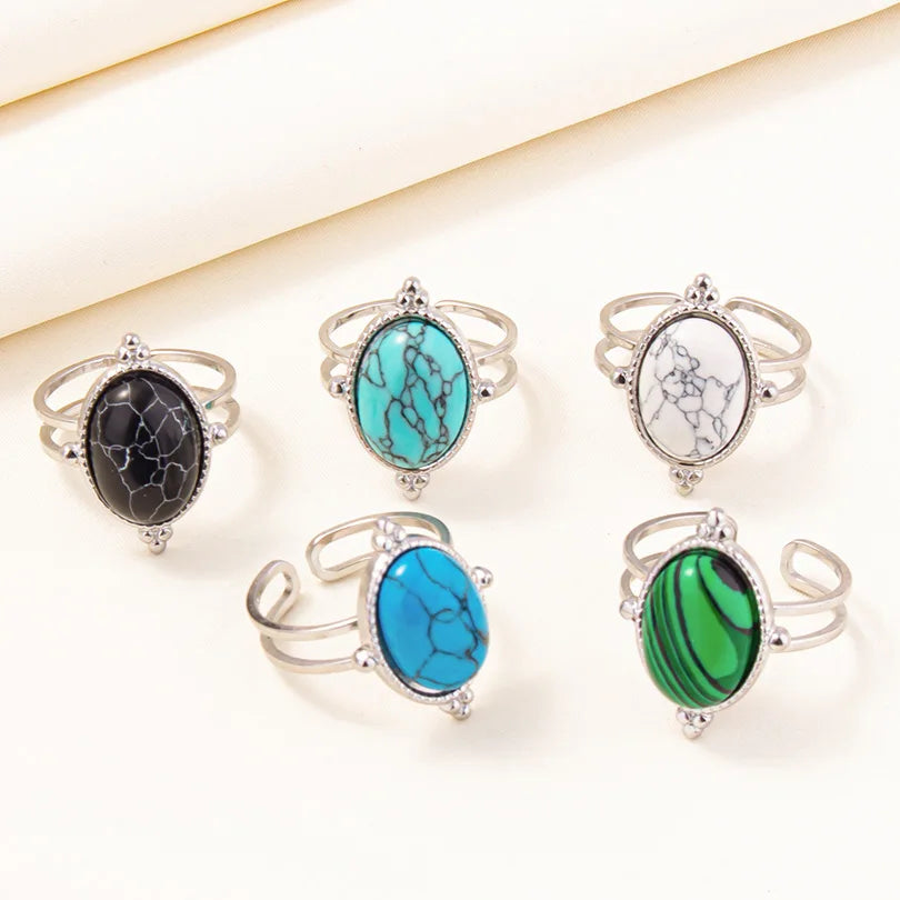 1/5 قطع من الخواتم المفتوحة غير المنتظمة والسميكة المصنوعة من الفولاذ المقاوم للصدأ والمزينة بأحجار صناعية متنوعة، بتصميم هندسي عتيق مميز، مجوهرات نسائية