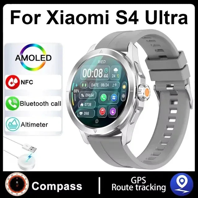 ساعة ذكية جديدة للرياضات الخارجية Xiaomi S4 Ultra للرجال 1.53 بوصة AMOLED NFC GPS بوصلة معدل ضربات القلب مقاومة للماء BT Call ساعة ذكية