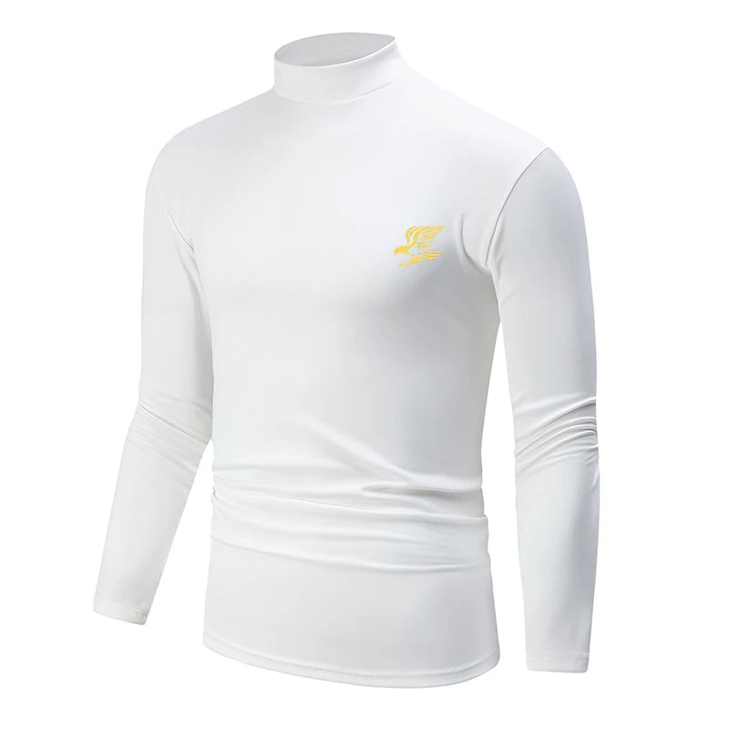 تي شيرت رجالي مكون من قطعتين/ثلاث قطع، مناسب للخريف/الشتاء، بلون واحد، دافئ، مناسب للمراهقين، مقاس كبير، قميص رياضي مريح، نصف رقبة عالية، قاعدة