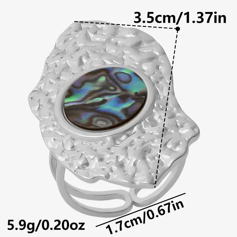 خاتم واحد عصري من الفولاذ المقاوم للصدأ، بتصميم هندسي مستوحى من البحر الطبيعي، مفتوح وسميك، بنمط صدفة بحرية، قطعة واحدة، مجوهرات نسائية عتيقة غير منتظمة