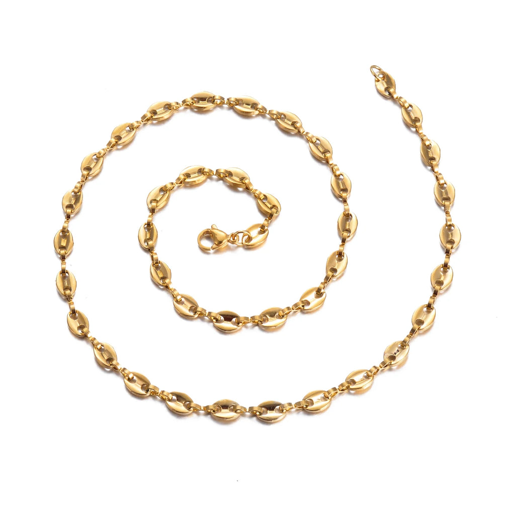 قطعة واحدة من قلادات سلاسل حبوب قهوة الهيب هوب المصنوعة من الفولاذ المقاوم للصدأ، سلاسل أنف الخنزير، أساور قلادة بانك