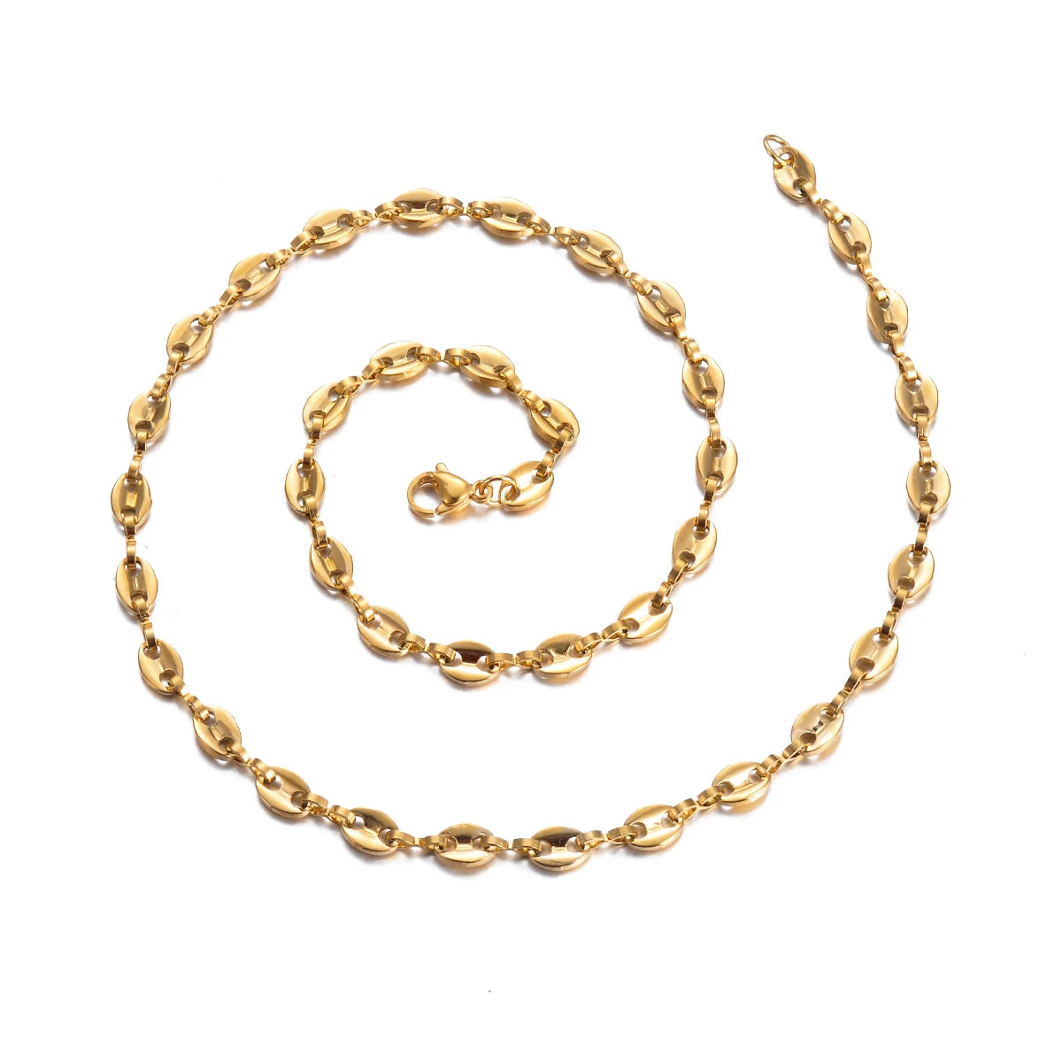 قطعة واحدة من قلادات سلاسل حبوب قهوة الهيب هوب المصنوعة من الفولاذ المقاوم للصدأ، سلاسل أنف الخنزير، أساور قلادة بانك