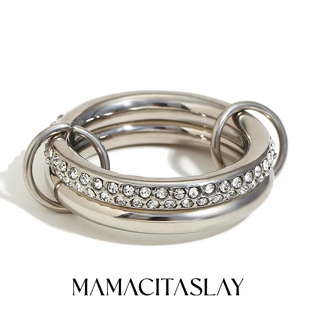 خواتم MamacitaSlay الفريدة الرائعة ذات الثلاثة أو الأربعة أصابع على شكل سلسلة من الفولاذ المقاوم للصدأ، مجوهرات عصرية مقاومة للماء للنساء والرجال، هدايا