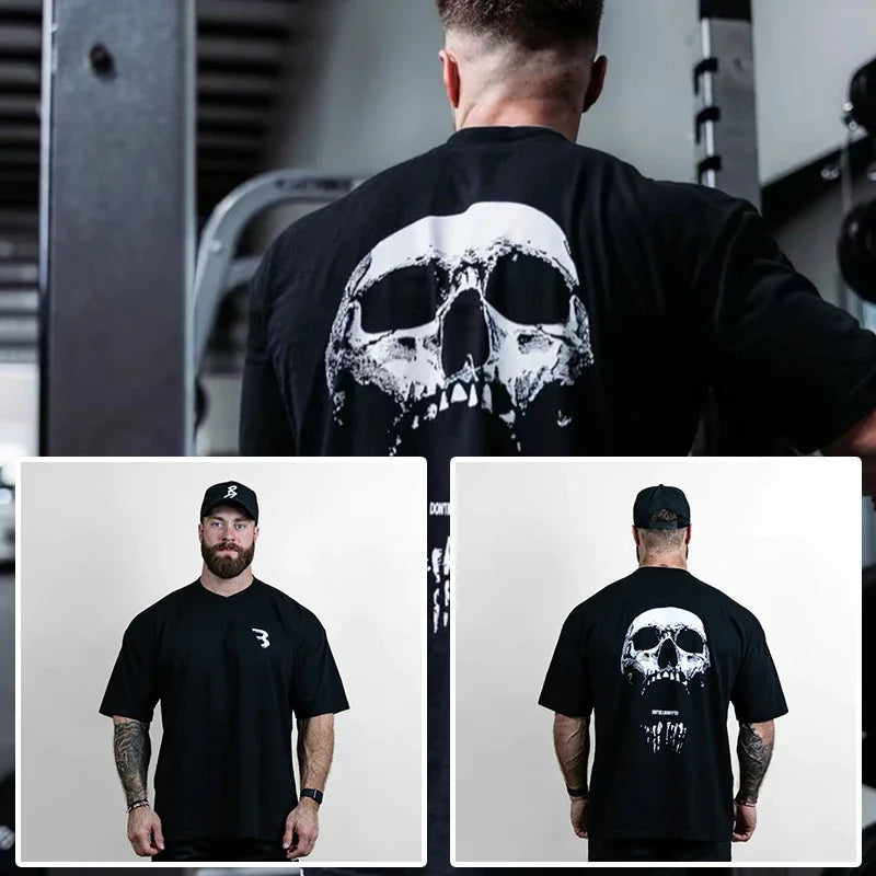 تيشيرت رياضي جديد عالي الجودة لعام 2025، فضفاض وواسع، مصنوع من القطن، بأكمام قصيرة، مناسب للرجال، مثالي للتدريب الصيفي والجري.