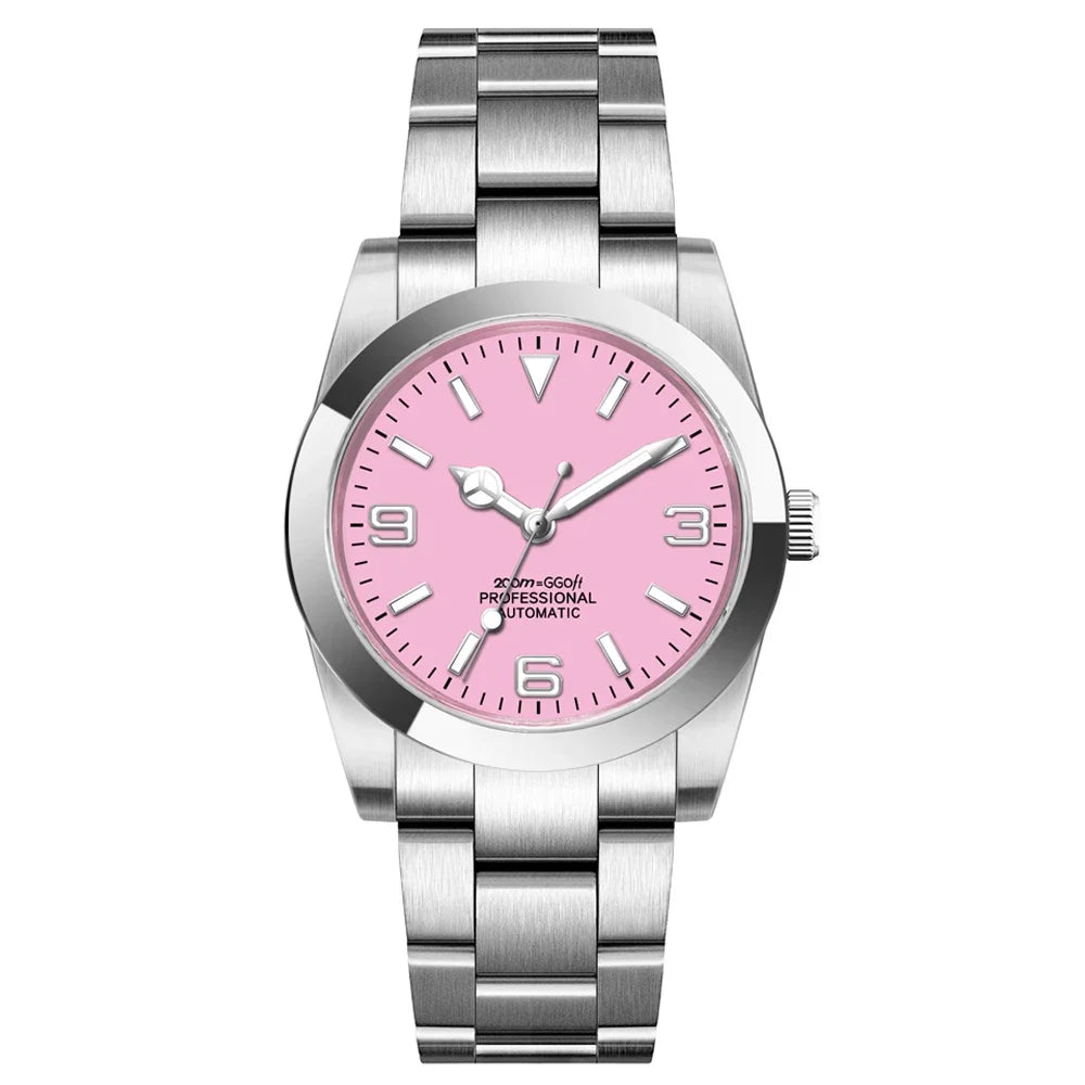 ساعة يد ميكانيكية أوتوماتيكية فاخرة من كورجيوت مقاس 36 مم/39 مم، باللونين الأبيض والأسود، أرقام للرجال، ساعة من الكريستال الياقوتي 10 بارات