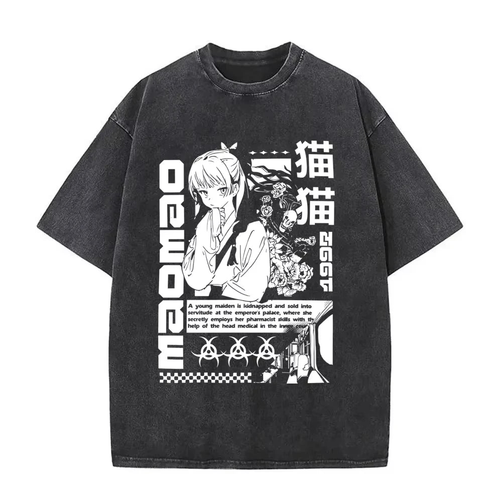 تي شيرتات بطبعة جرافيكية من مسلسل الرسوم المتحركة "مذكرات الصيدلي" من ماوماو، ملابس رجالية ونسائية، تي شيرتات كبيرة الحجم، ملابس الشارع