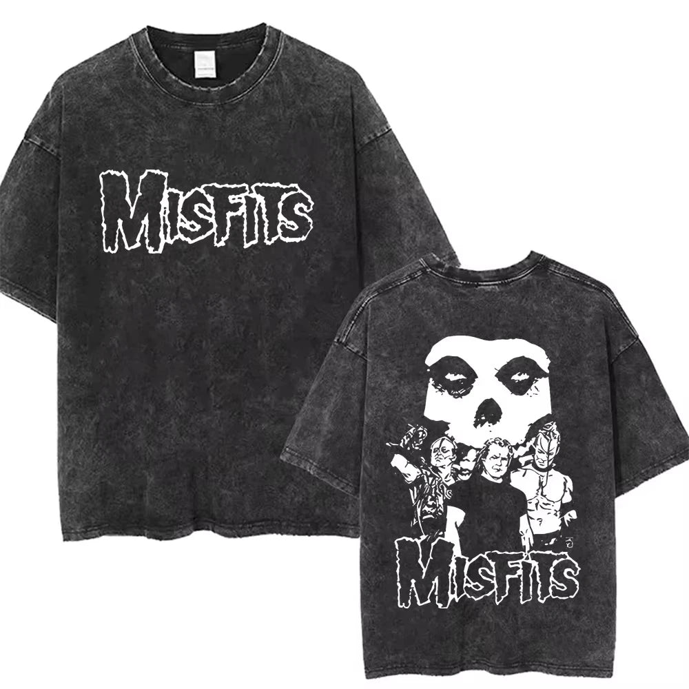 تي شيرت رجالي ونسائي كاجوال عصري بمقاس كبير مطبوع عليه شعار فرقة البانك المتشددة Misfits