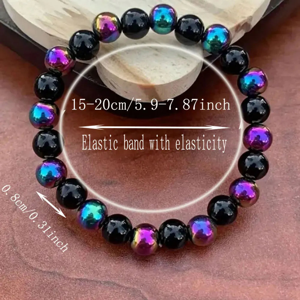 سوار من حجر العقيق البركاني قوس قزح مقاس 8 مم على الطراز البوهيمي - مجوهرات مصنوعة يدويًا للجنسين، مناسبة للارتداء اليومي والحفلات والهدايا