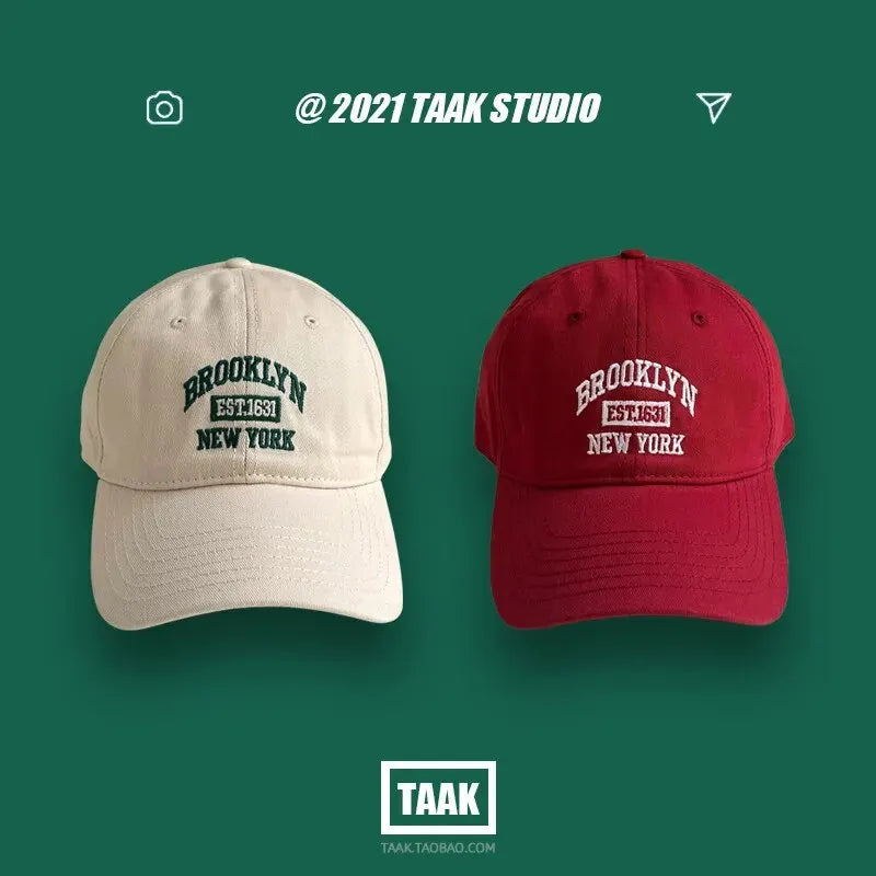 قبعة بيسبول نسائية للربيع والصيف، النسخة الكورية، شارع إنس، مطرزة بحروف عنابية، قبعة صيفية للرجال