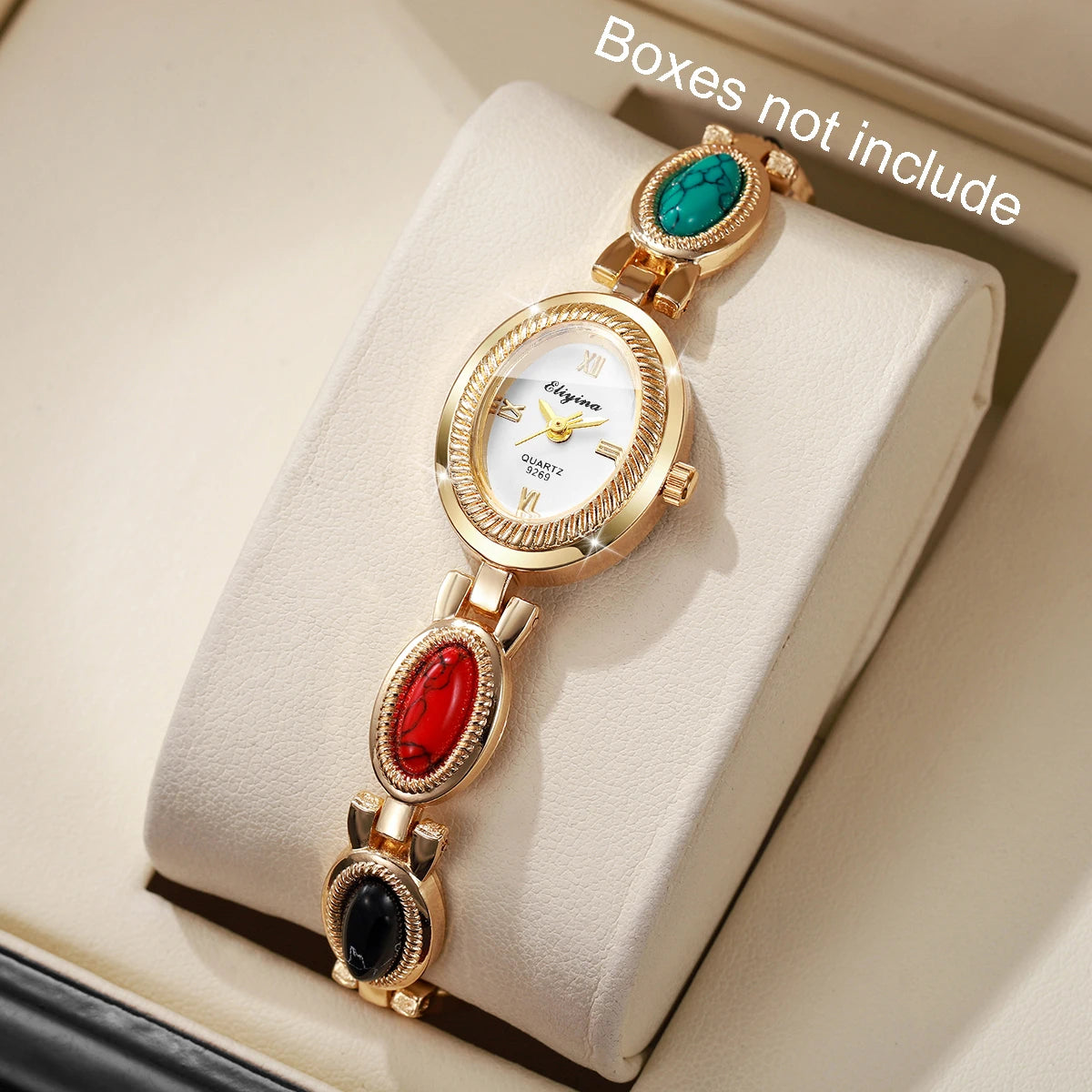 ساعة يد نسائية أنيقة بسوار مرصع بأحجار الراين، مينا بيضاوي روماني، ساعة يد نسائية (بدون علبة)