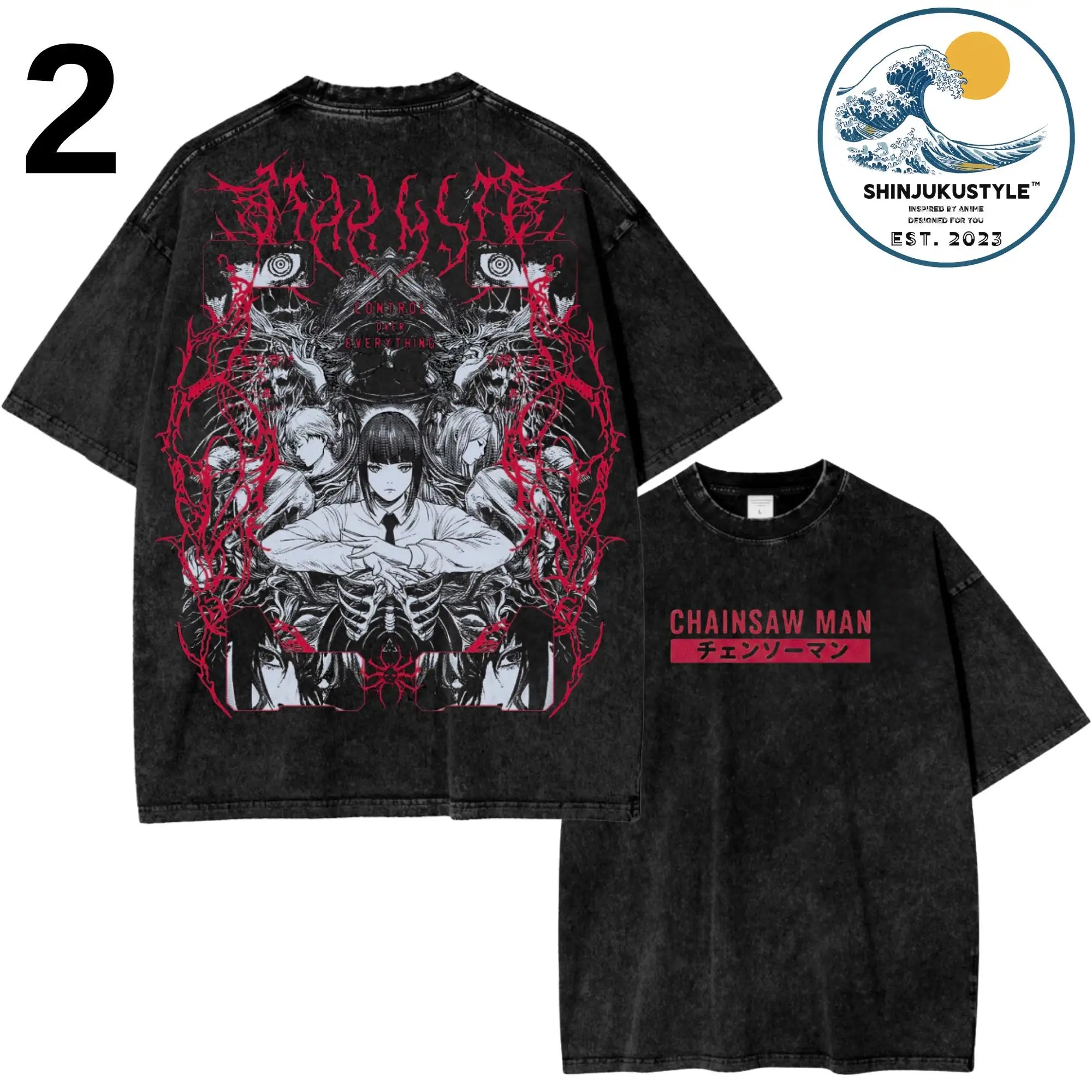 تي شيرت Chainsaw Man X Reze Devil T-Shirt بغسيل حمضي كبير الحجم من الرسوم المتحركة Mange للرجال والنساء ملابس الشارع الكلاسيكية بأكمام قصيرة للرجال والنساء