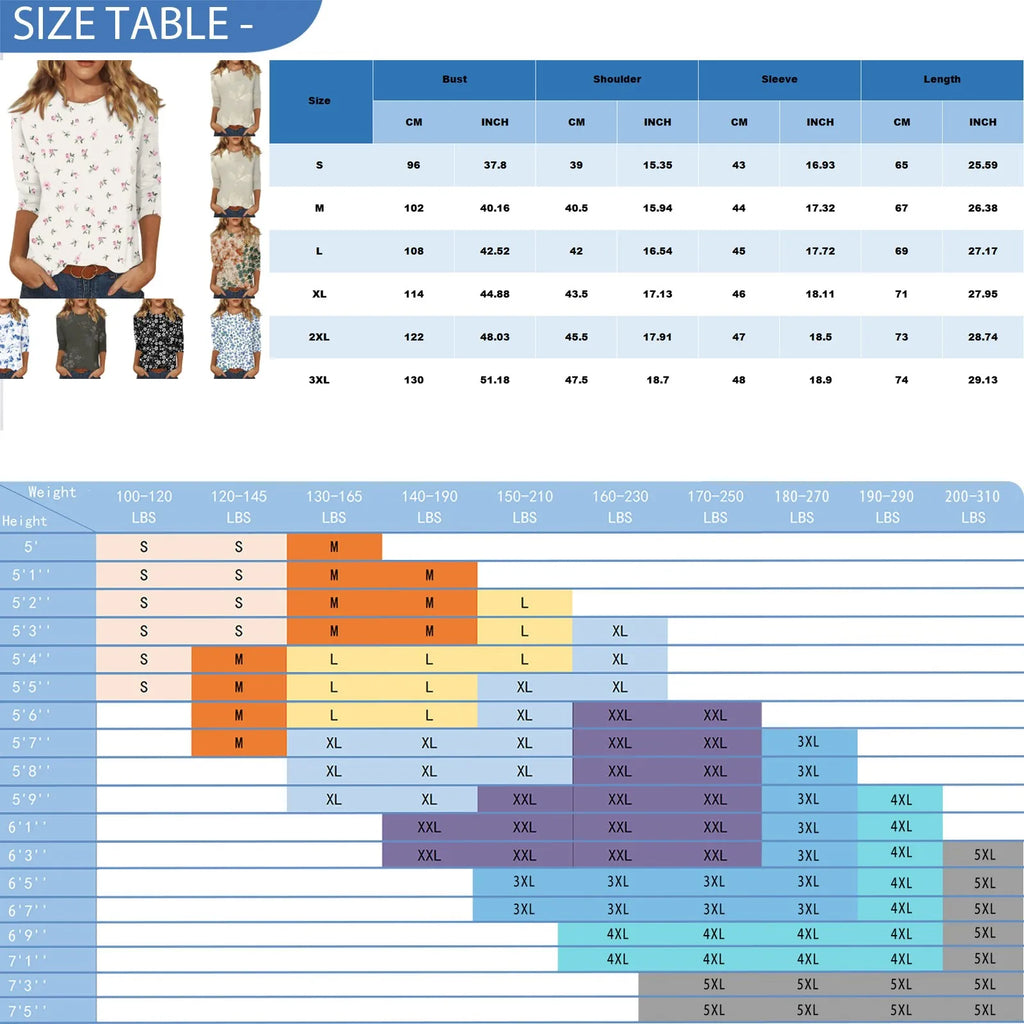 تيشيرتات صيفية نسائية عصرية وعملية، بياقة دائرية وأكمام ثلاثة أرباع، بنقشة مخططة، متوفرة بمقاسات كبيرة.