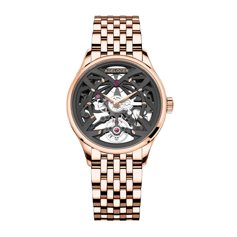 ساعة AGELOCER الأصلية Schwarzwald النسائية الفاخرة للأعمال، ساعة ميكانيكية أوتوماتيكية، هدية عيد ميلاد للنساء