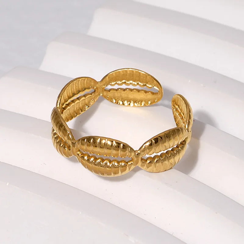 Stainless Steel Shell Rings For Women Girls Aesthetic Gold Color Finger Ring 2024 Trend Summer Wedding Jewelry Beach Gift Bague