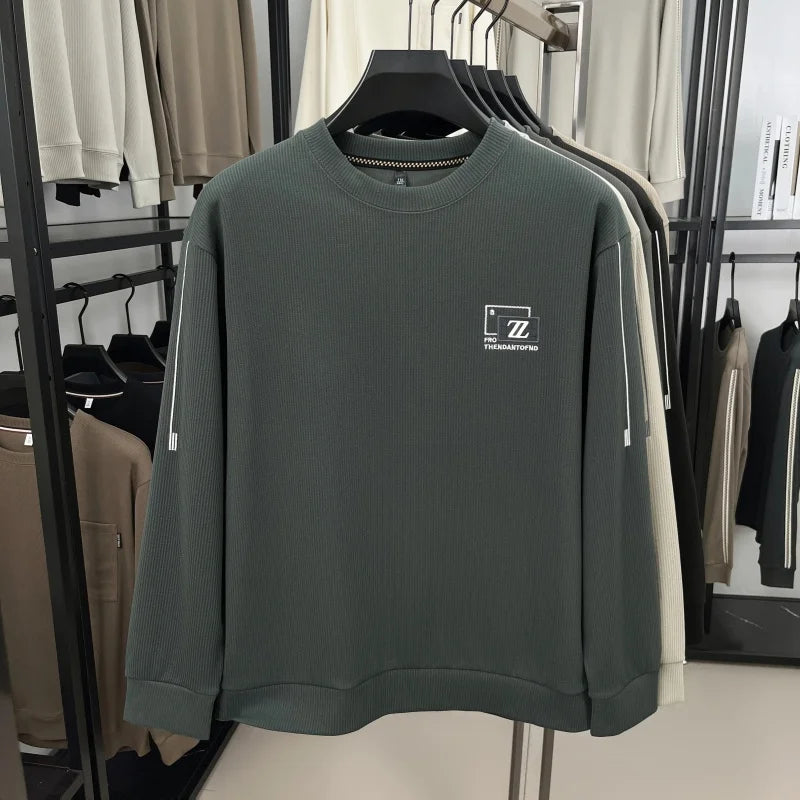 تي شيرت رجالي فاخر بأكمام طويلة ورقبة دائرية من العلامة التجارية الخريفية، مبيعات ساخنة جديدة مطرزة بحروف رائعة، ملابس مريحة وعصرية للرجال