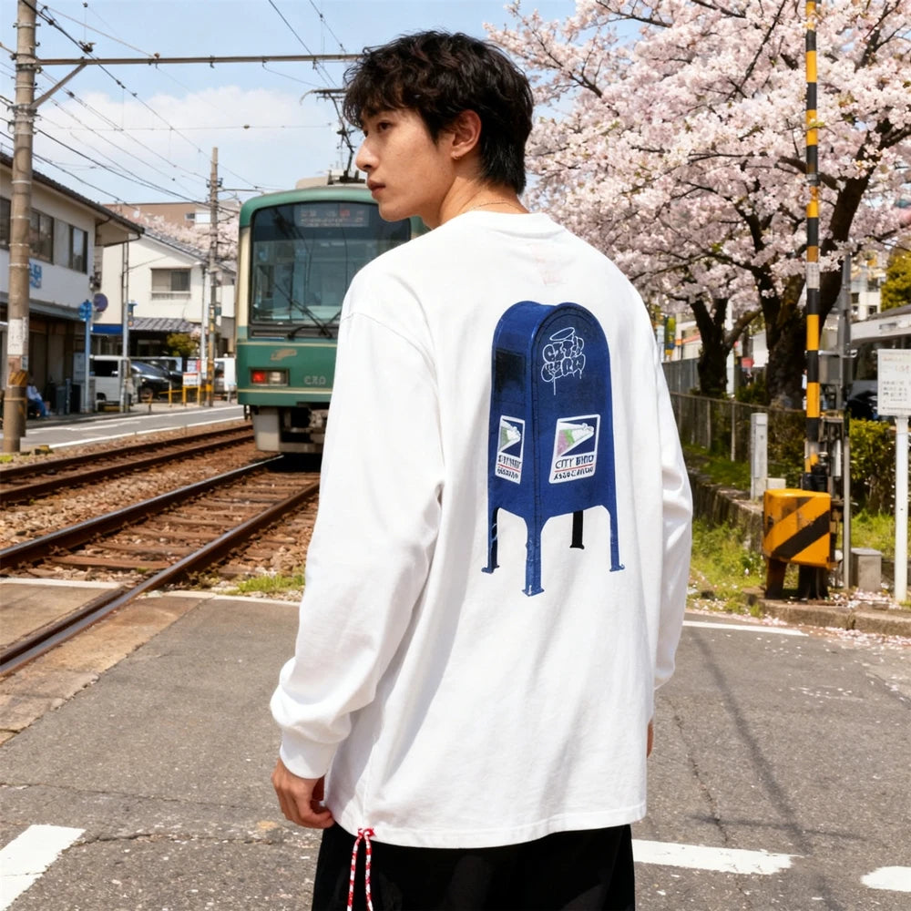 تي شيرت KUCLUT 1:1 Y2K مطبوع بجودة عالية على الطراز الياباني، تي شيرت فضفاض كبير الحجم كاجوال 100% قطن بأكمام طويلة للرجال