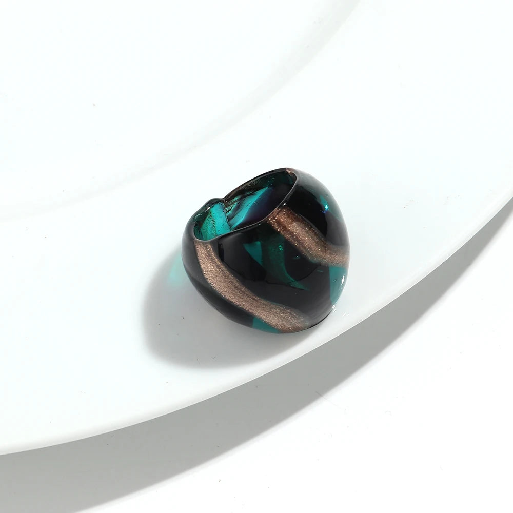 خواتم مورانو عتيقة سميكة للنساء، خواتم ليولي فريدة متعددة الألوان مخططة، مجوهرات عصرية، هدية عيد ميلاد