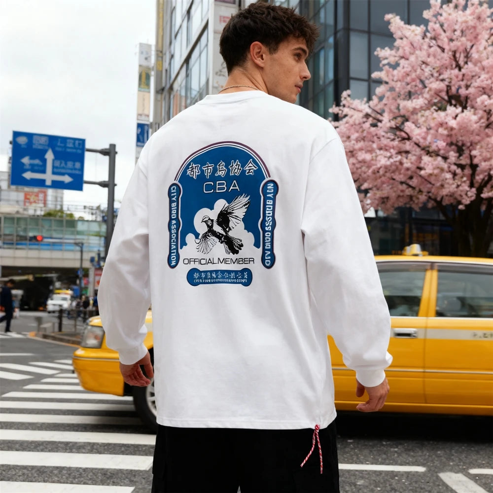 تي شيرت KUCLUT 1:1 300GSM فاخر عالي الجودة مطبوع بأكمام طويلة تي شيرت فضفاض غير رسمي مقاس كبير 100% قطن للرجال والنساء