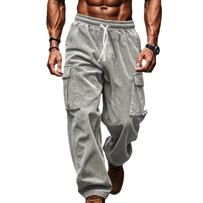 Autumn Men's Corduroy Pants Wide Legs Multiple Pockets Straight Pants Solid Multi-color Casual Chic Streetwear Breathable