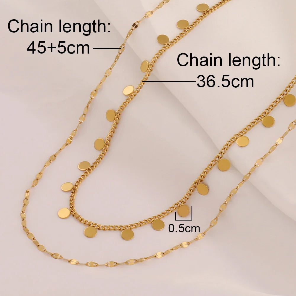 قلادة نسائية بسيطة على شكل سلسلة شفة من الفولاذ المقاوم للصدأ 316L بطبقتين على شكل عملة معدنية دائرية أنيقة وبسيطة كهدية مجوهرات نسائية