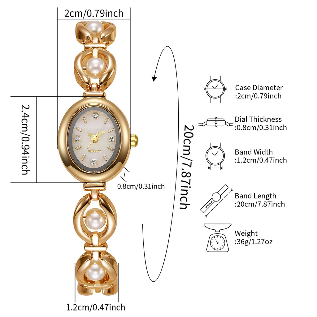 ساعة يد نسائية أنيقة من الكوارتز مع سوار لؤلؤي، مرصعة بالألماس، ساعة نسائية عصرية (بدون علبة)