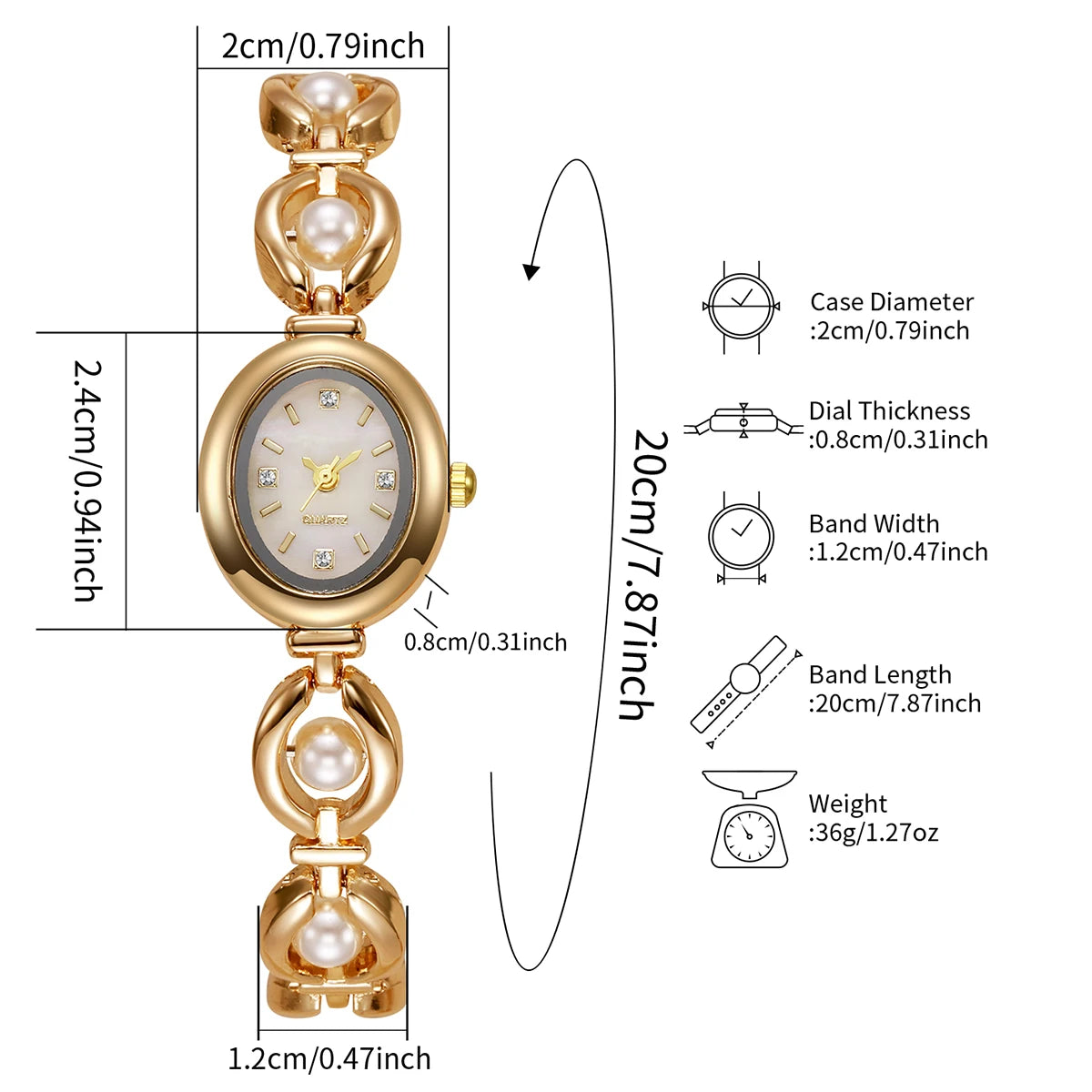 ساعة يد نسائية أنيقة من الكوارتز مع سوار لؤلؤي، مرصعة بالألماس، ساعة نسائية عصرية (بدون علبة)