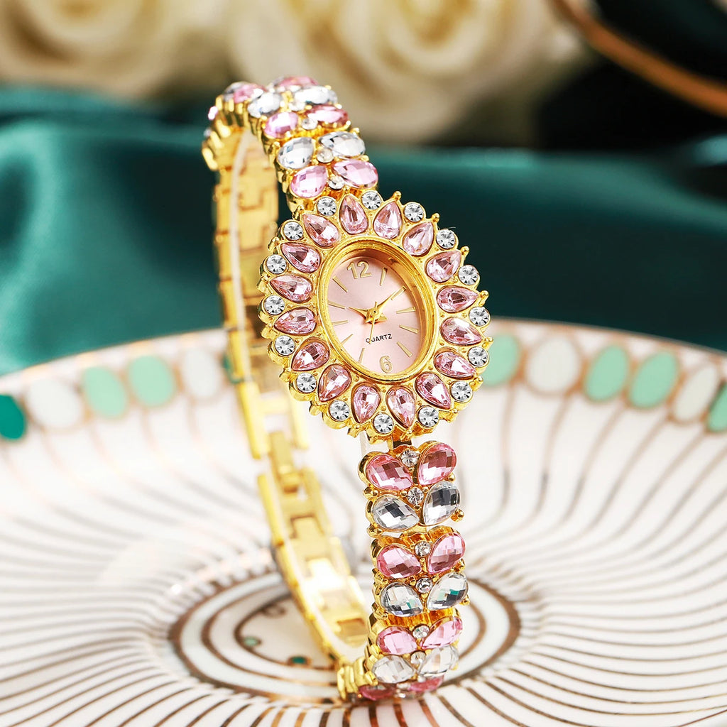 ساعات نسائية فاخرة مرصعة بأحجار الراين، سوار أنيق، ساعة يد كوارتز نسائية، ساعة للبنات، ساعة نسائية