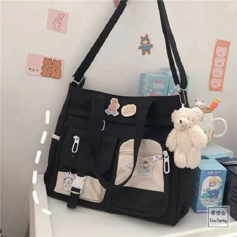 حقيبة يد نسائية من القماش النايلون المقاوم للماء، حقيبة كتف، حقيبة رسول يابانية، حقيبة كروس مدرسية للطالبات، حقيبة كتف للبنات