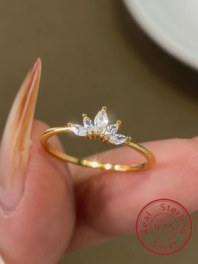 خاتم فضة إسترليني عيار 925 بتصميم كلاسيكي بسيط مرصع بتاج من الزركون، خاتم فاخر عالي الجودة للنساء، مناسب للخطوبة والزفاف